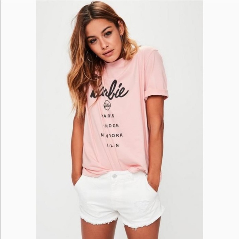 NWOT Barbie x Missguided Pink logo t-shirt size 6